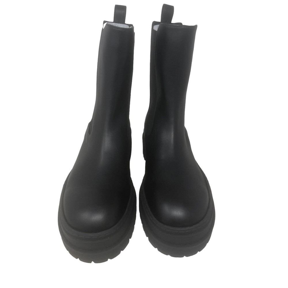 Good American Combat Boot Black Leather Lined Lug Sole Platform Sz 7-NWOB - Picture 7 of 8